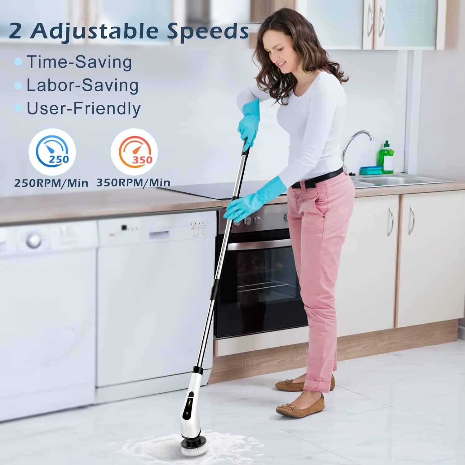 Electric Spin Scrubber, Cordless Cleaning Brush Scrubber for Home, 400Rpm/Mins-8 Replaceable Brush Heads-90Mins Work Time